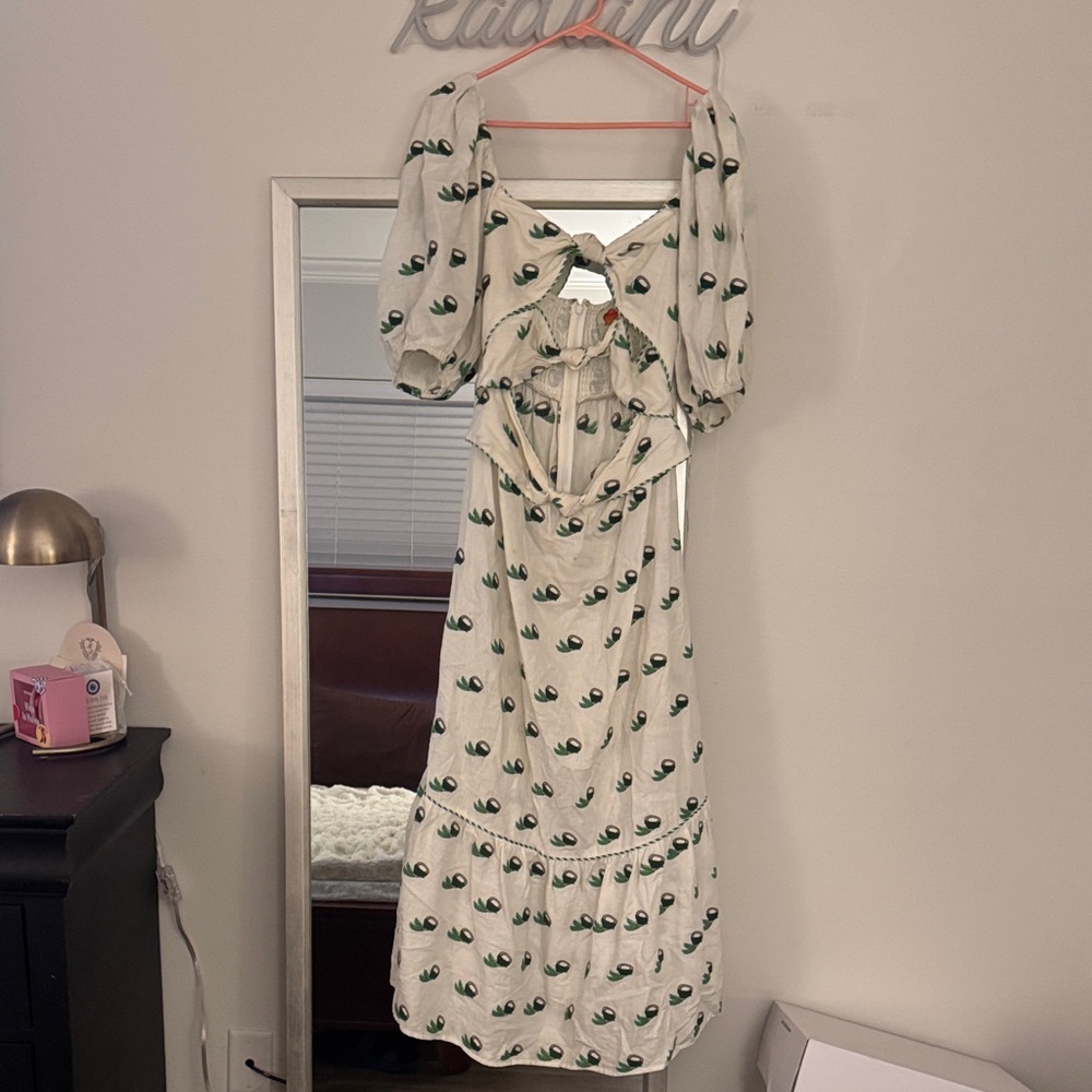 FARM Rio Cream Backless Dress with Green Details